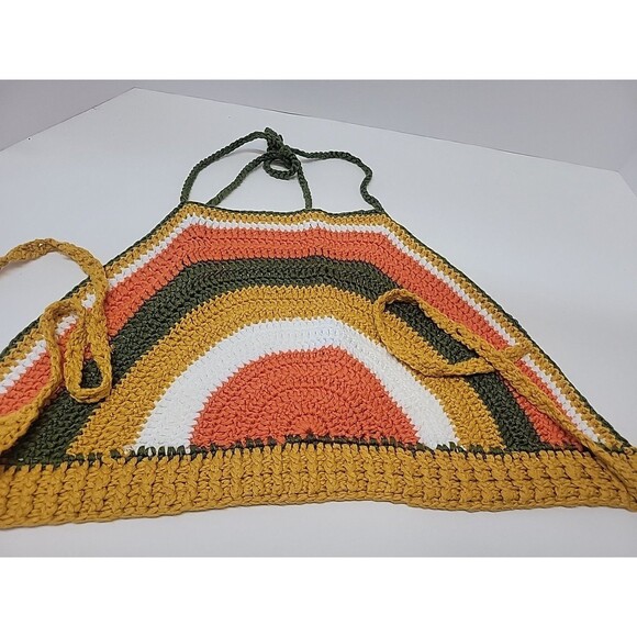 Crochet Crop Top Rainbow Bralette Medium Halter Tie Neck - Picture 9 of 10